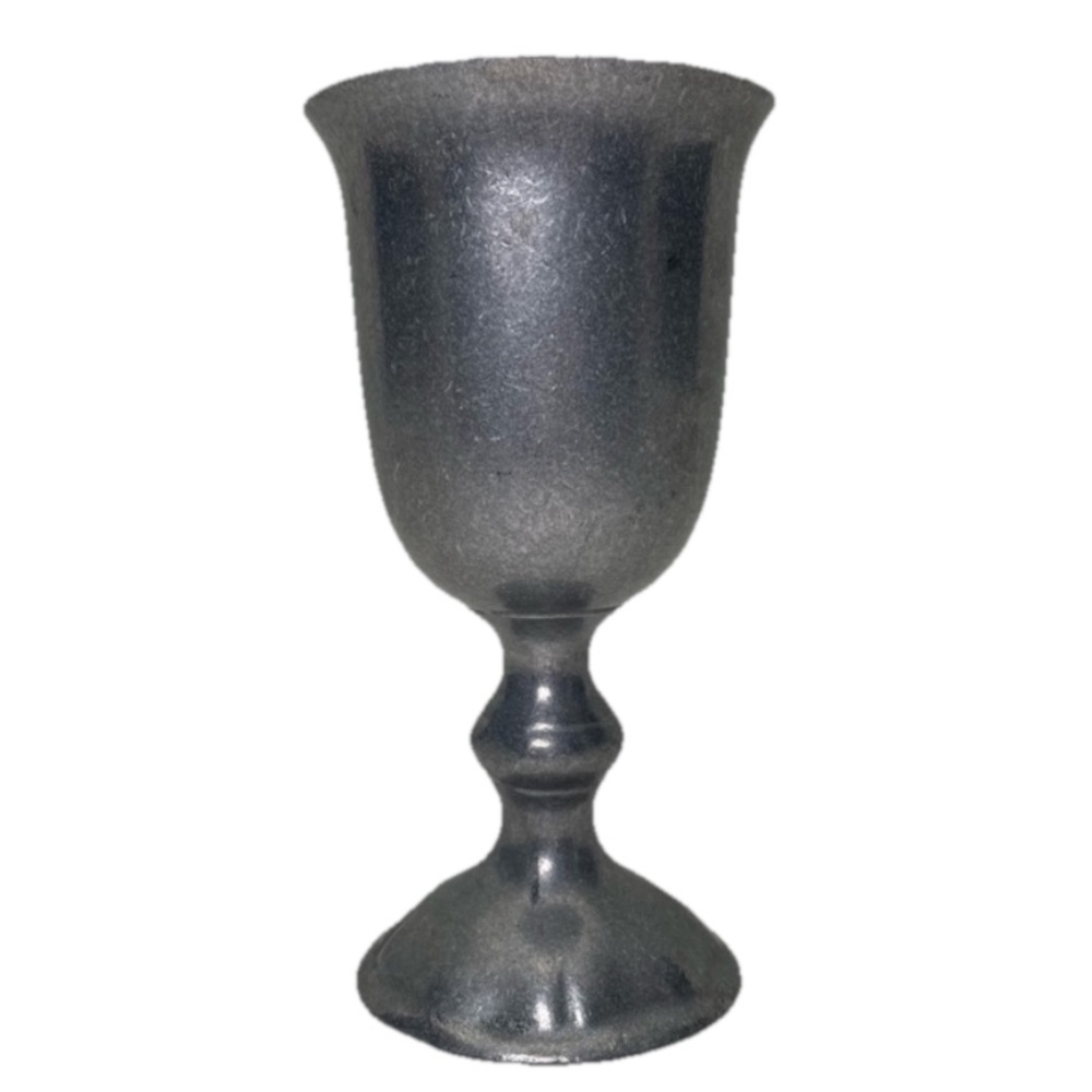 Vintage Primitive Brutalist Style Pewter Silver Tone Metal Goblet